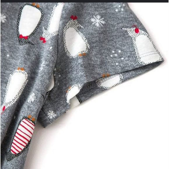 •ENJOYNIGHT•GRAY PENGUIN PRINT WINTERTIME ROUND NECK SHORT SLEEVE TOP XL EUC - Picture 3 of 10